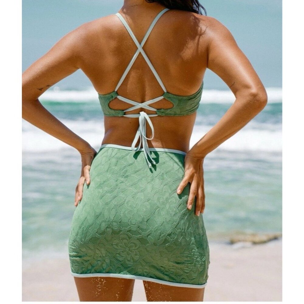 Berlook Swimsuit Skirt Coverup Size L Large Green Jacquard NEW - Picture 3 of 9